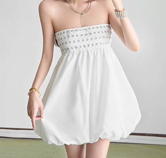 Mini robe de soirée en satin, sans bretelles, sans manches, ligne a, simple, C899