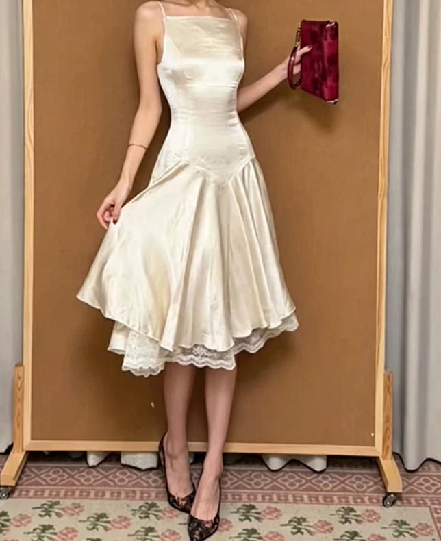 Mini robe de soirée en satin, sans bretelles, sans manches, ligne a, simple, C899