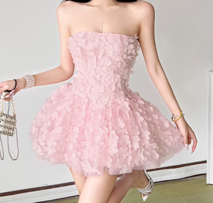 Mini robe de soirée en satin, sans bretelles, sans manches, ligne a, simple, C899