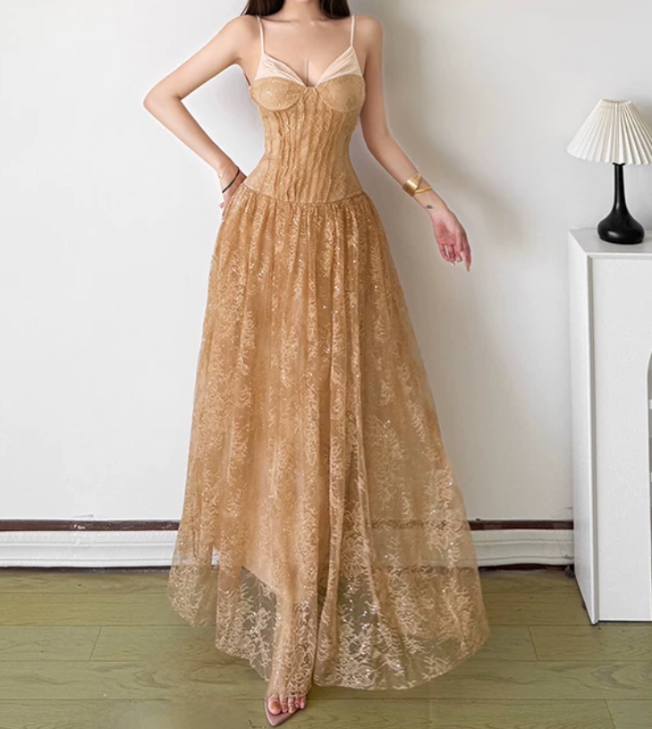 Robe de bal de princesse bustier à volants en satin long, robe de soirée C8117