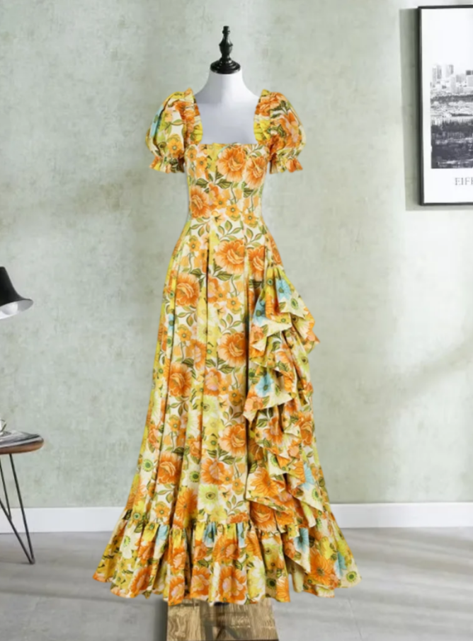 Robe de bal de princesse bustier à volants en satin long, robe de soirée C8117