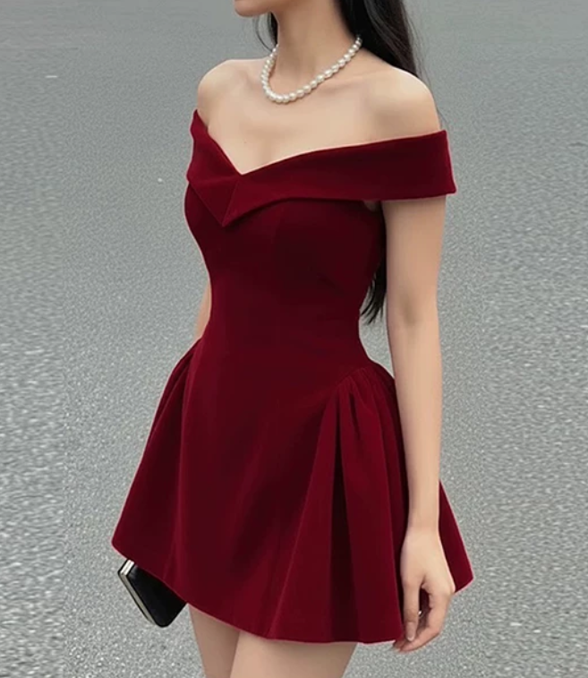 Charming Off The Shoulder Homecoming Dress Red Bow A-Line Birthday Dress D0371