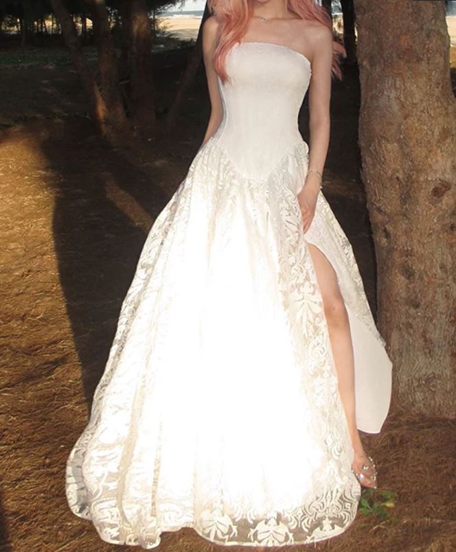 Robe de bal de princesse bustier à volants en satin long, robe de soirée C8117