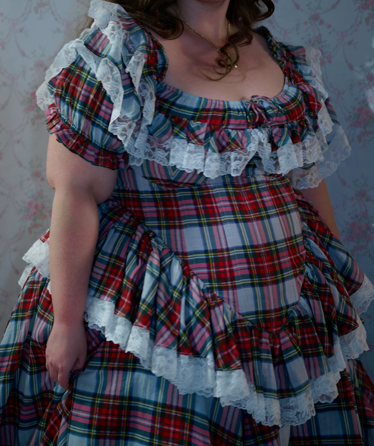 Retro Square Neck Homecoming Dress Ruffles Lace Plaid A-Line Birthday Dress D0483