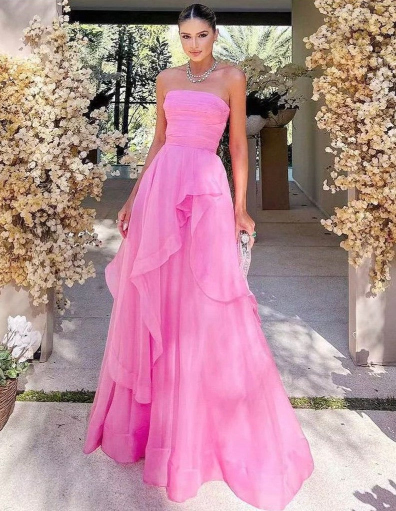 Robe de bal de princesse bustier à volants en satin long, robe de soirée C8117