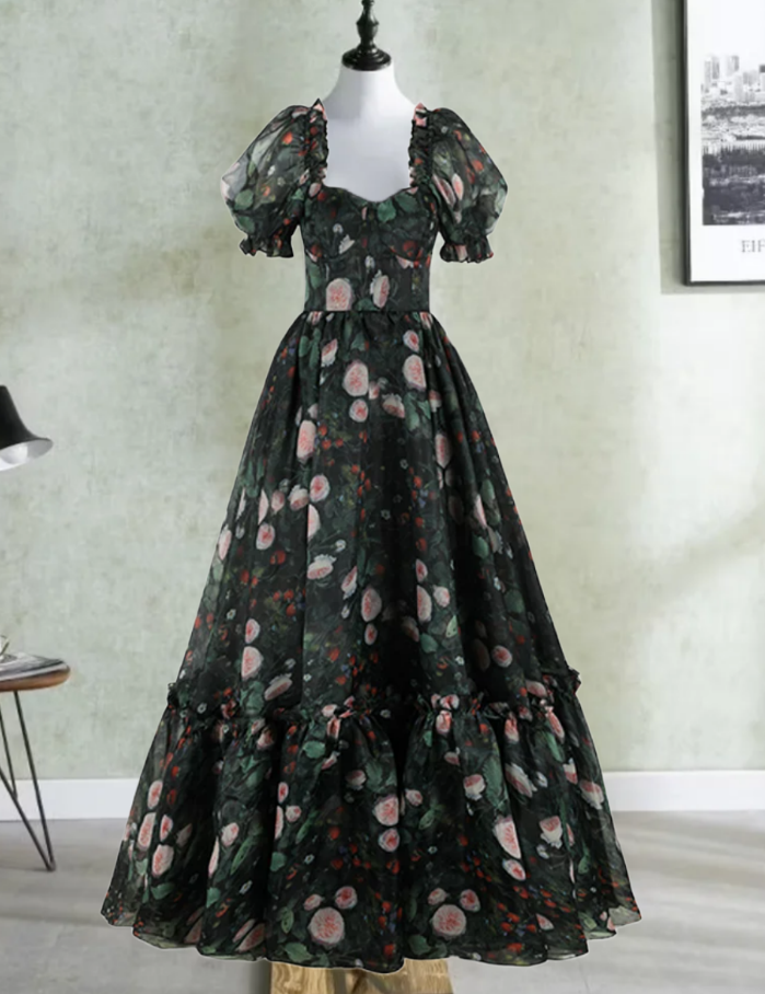 Robe de bal de princesse bustier à volants en satin long, robe de soirée C8117