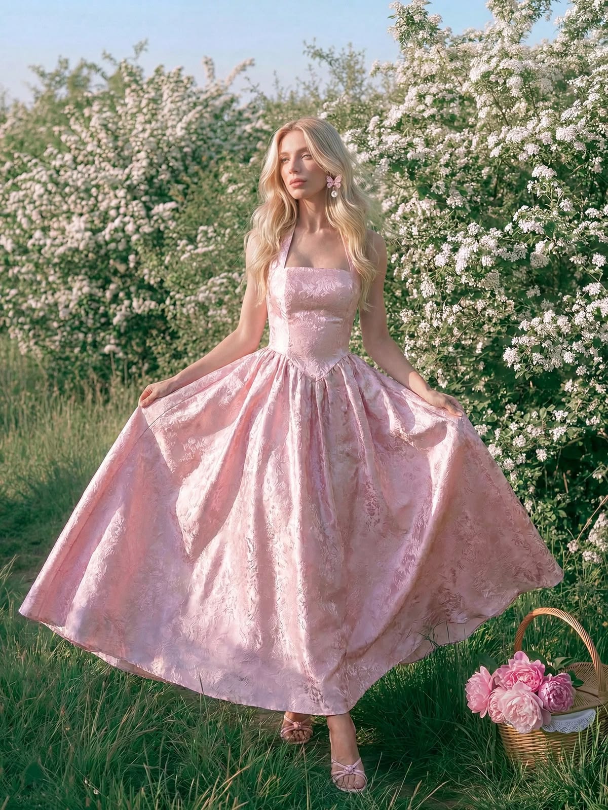 Robe de bal de princesse bustier à volants en satin long, robe de soirée C8117