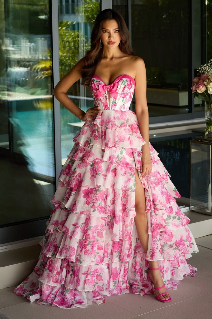 Robe de bal de princesse bustier à volants en satin long, robe de soirée C8117