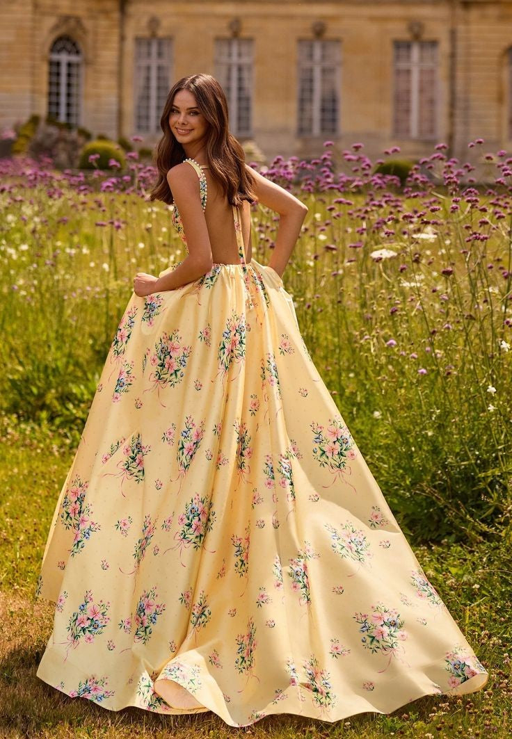 Robe de bal de princesse bustier à volants en satin long, robe de soirée C8117