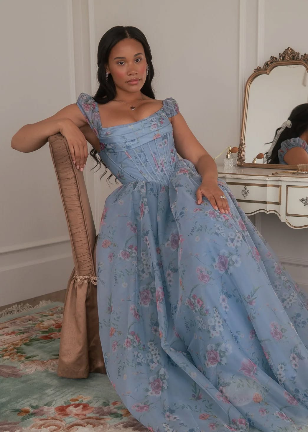 Robe de bal de princesse bustier à volants en satin long, robe de soirée C8117