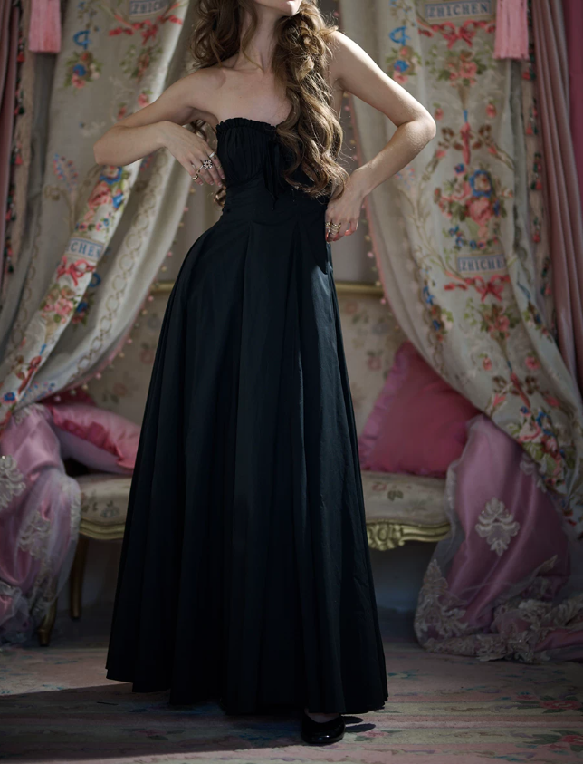 Robe de bal de princesse bustier à volants en satin long, robe de soirée C8117