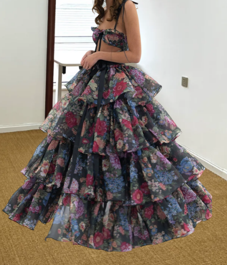 Robe de bal de princesse bustier à volants en satin long, robe de soirée C8117