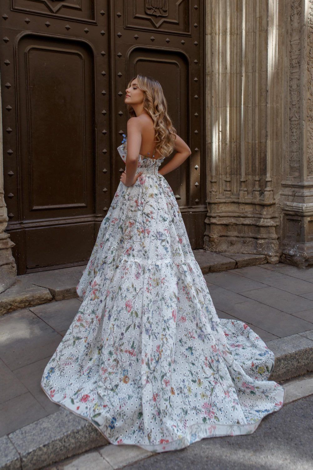 Attractive Strapless Long Prom Dress Floral A-Line Evening Dress D0710