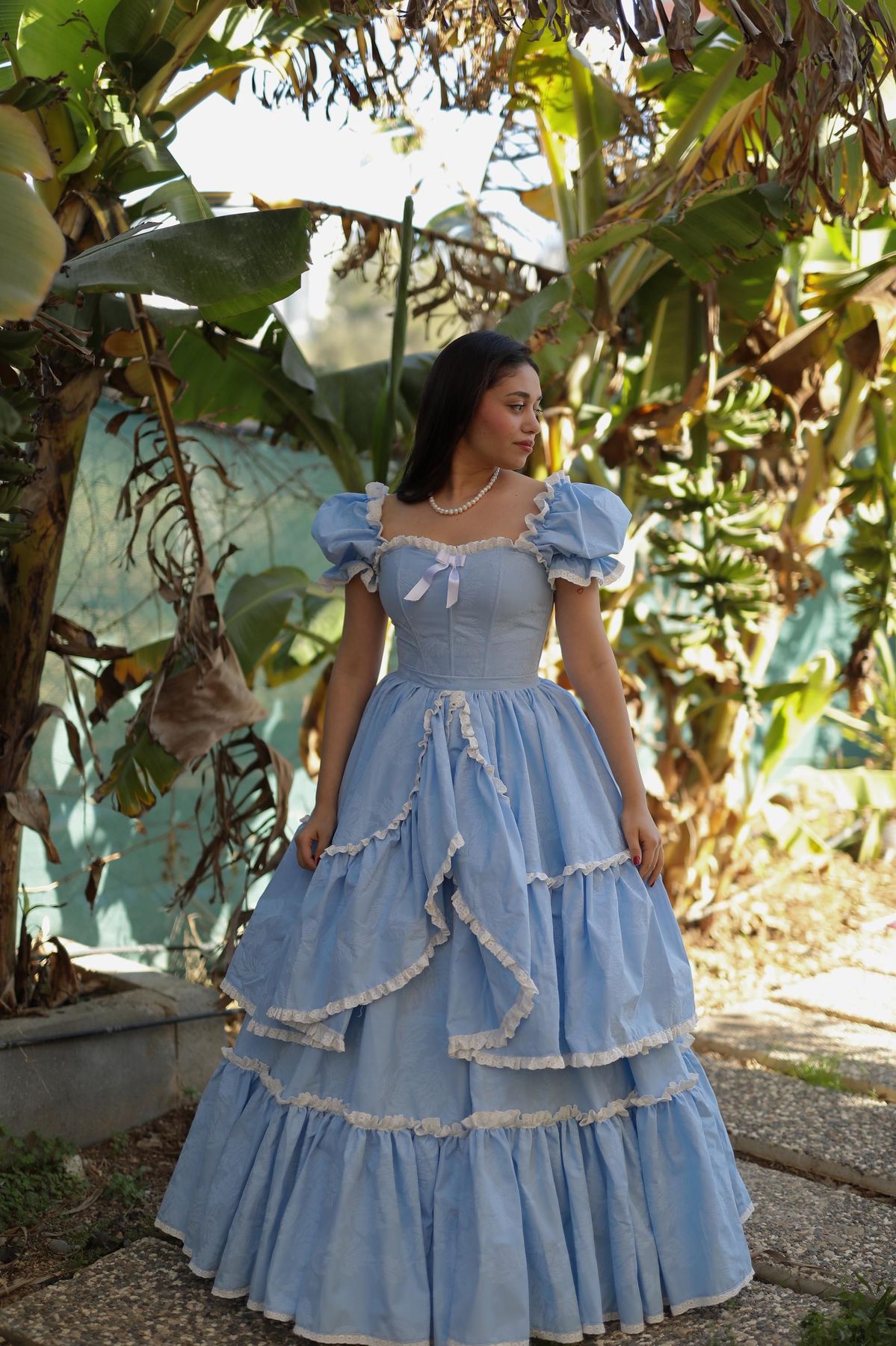 Adorable Square Neck Prom Dress Blue Short Sleeve Ruffles A-Line Evening Dress D0714