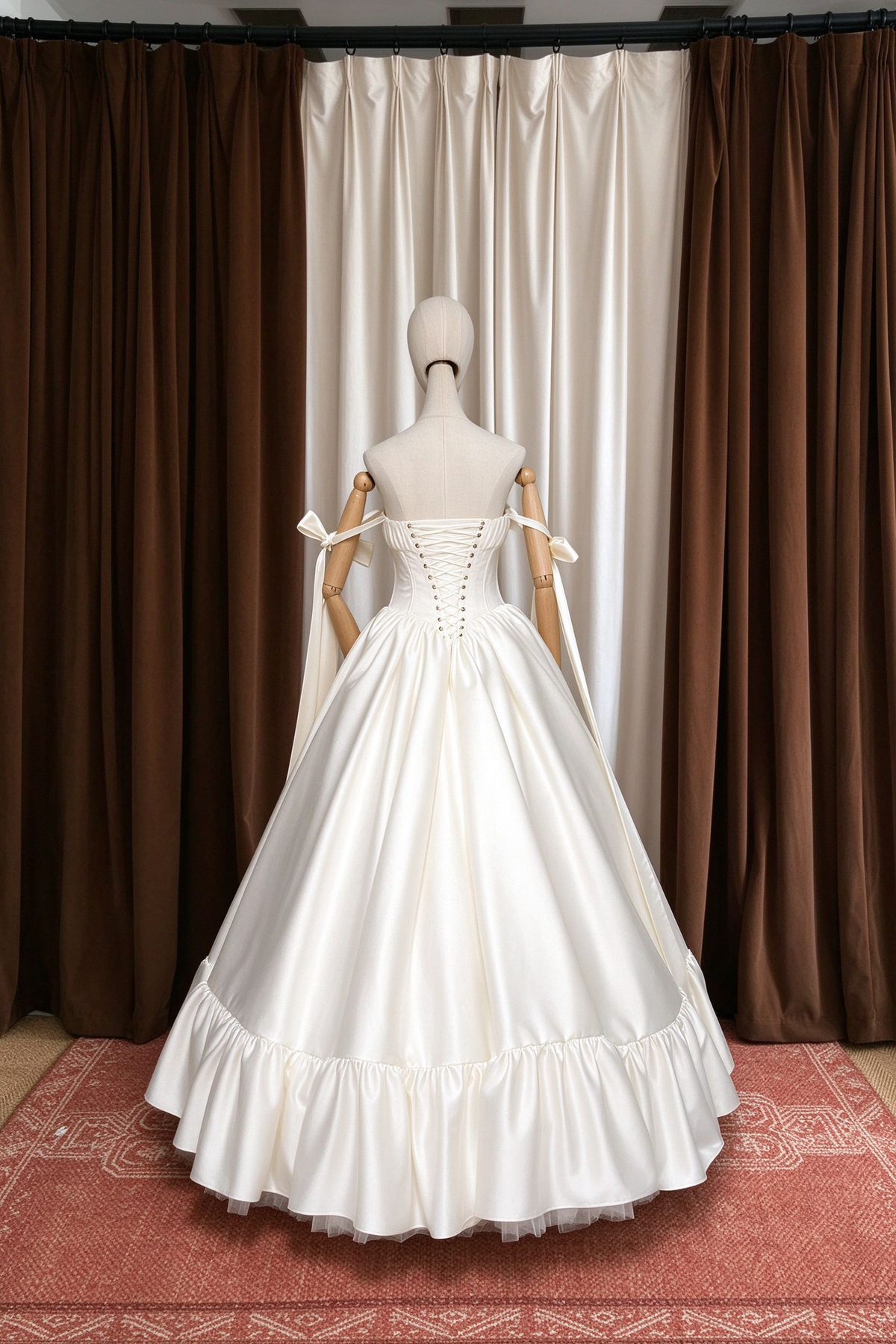 Romantic Off The Shoulder Wedding Dresses Satin Bows Ruffled A-Line Bridal Dress D0737