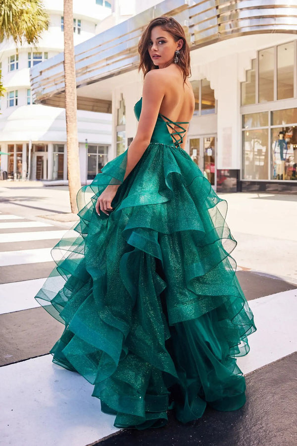 Robe de bal de princesse bustier à volants en satin long, robe de soirée C8117