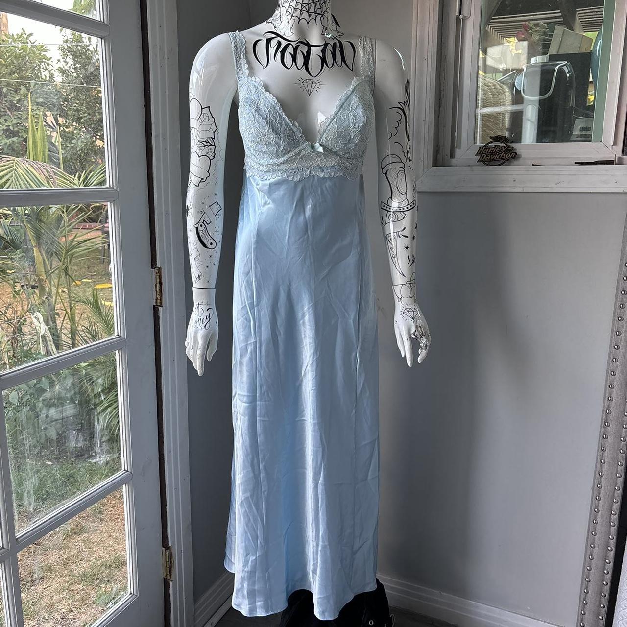 Vintage A line Spaghetti Straps Light Sky Blue Lace Long Prom Dresses Evening Dress C3089