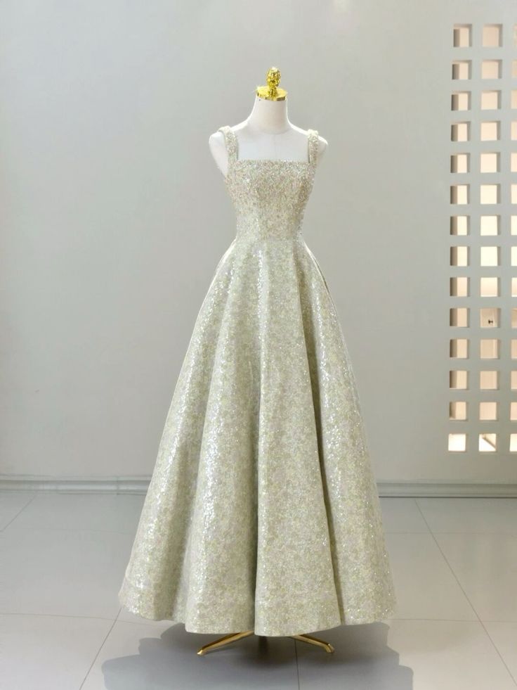 Vintage A line Straps Sequin Satin Long Evening Dress Prom Dresses BD2488