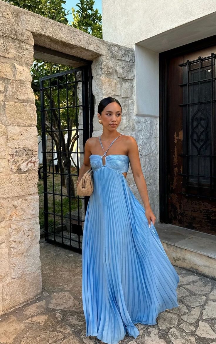 Simple A line Halter Blue Sleeveless Long Prom Dress Formal Evening Dr BlingDress Simple A line Halter Blue Sleeveless Long Prom Dress Formal Evening Dr BlingDress