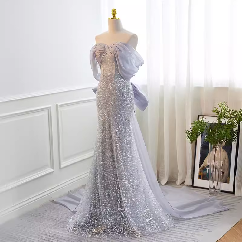 Sparkly Mermaid Blue Sequin Long Prom Dress B133
