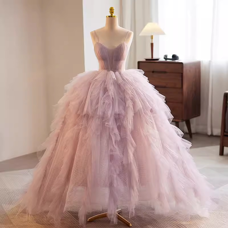 Vintage Ball Gown Strapless Tulle Pink Sweet 16 Dresses B145