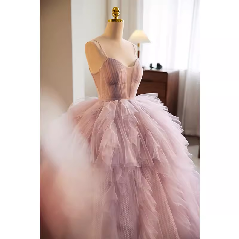 Vintage Ball Gown Strapless Tulle Pink Sweet 16 Dresses B145
