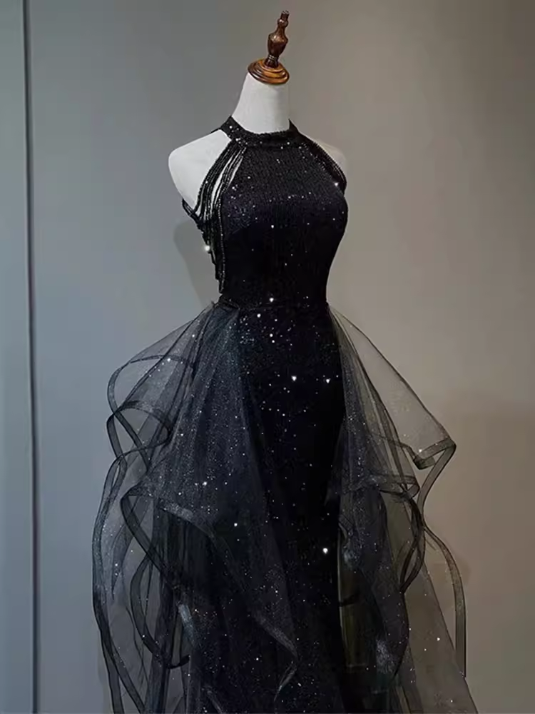 Sparkly Mermaid Sequin Black Long Prom Dress B167