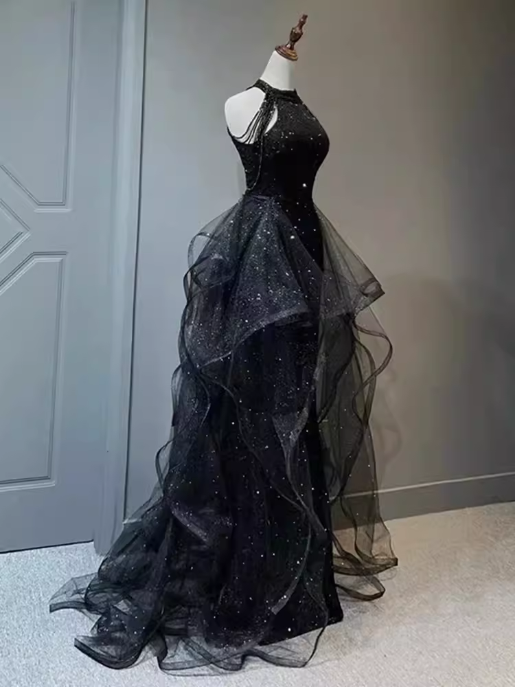Sparkly Mermaid Sequin Black Long Prom Dress B167