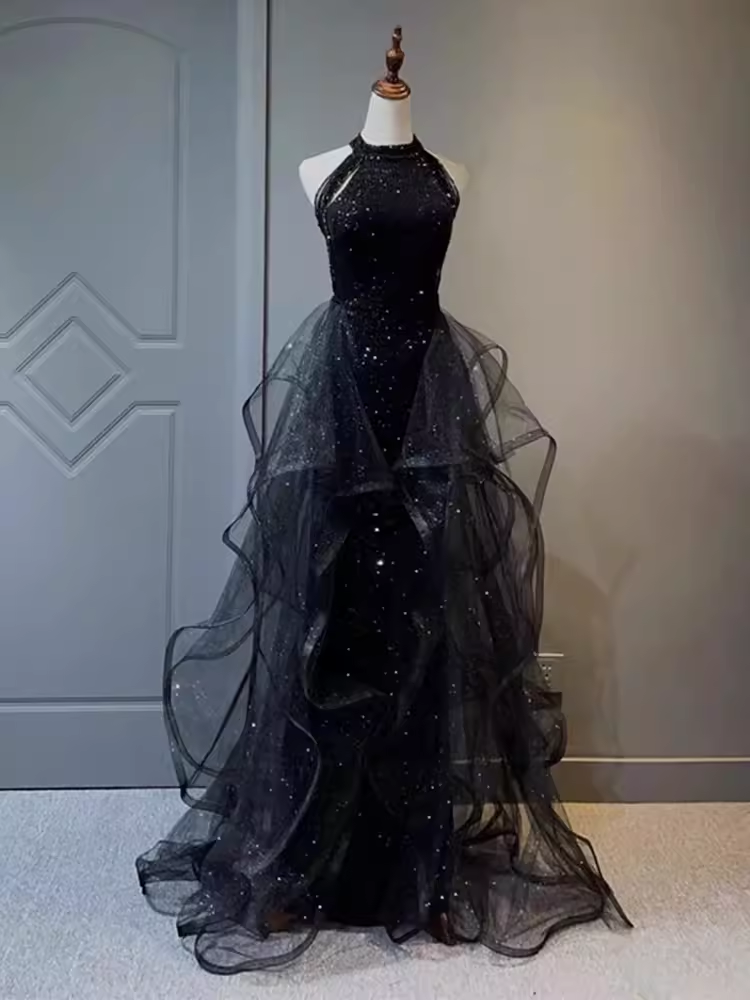Sparkly Mermaid Sequin Black Long Prom Dress B167