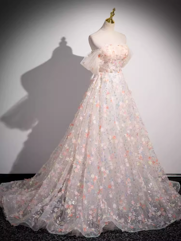 Beautiful A line Strapless Floral Long Prom Dress B176