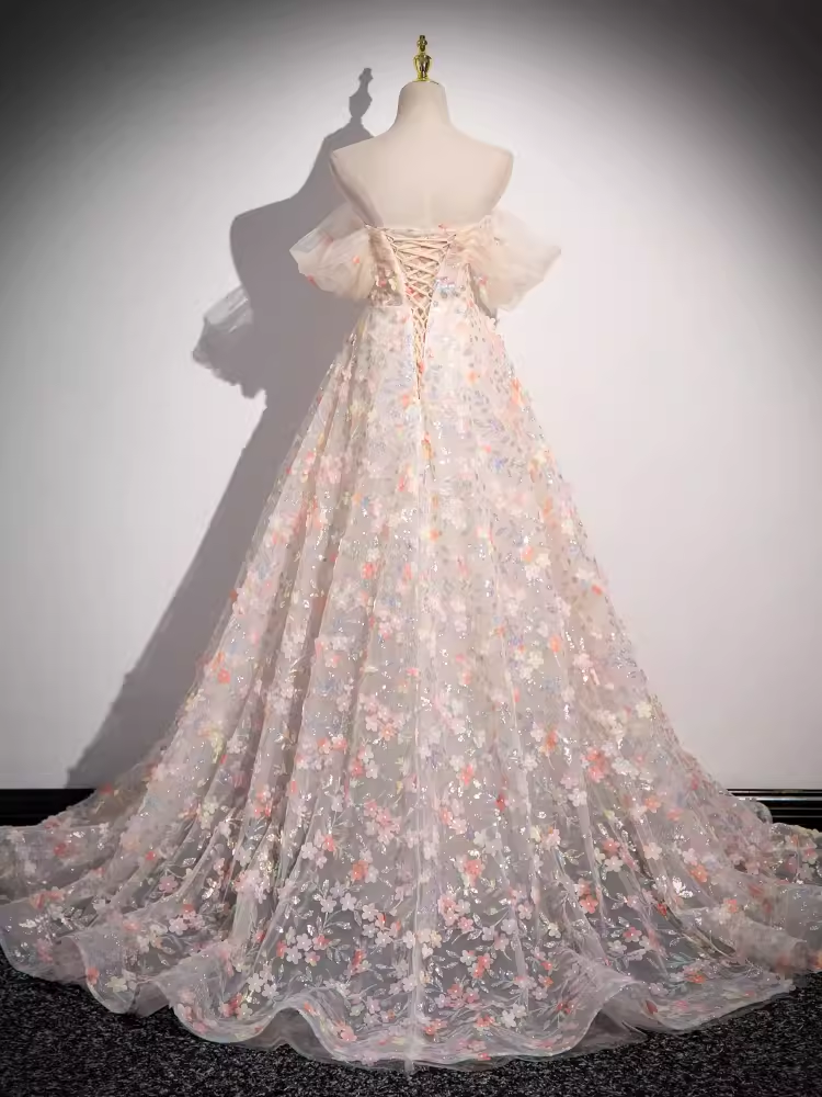 Beautiful A line Strapless Floral Long Prom Dress B176