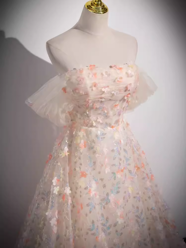 Beautiful A line Strapless Floral Long Prom Dress B176