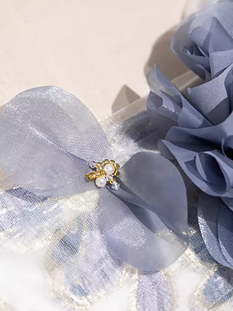 Beautiful A line Strapless Floral Blue Long Prom Dress B177