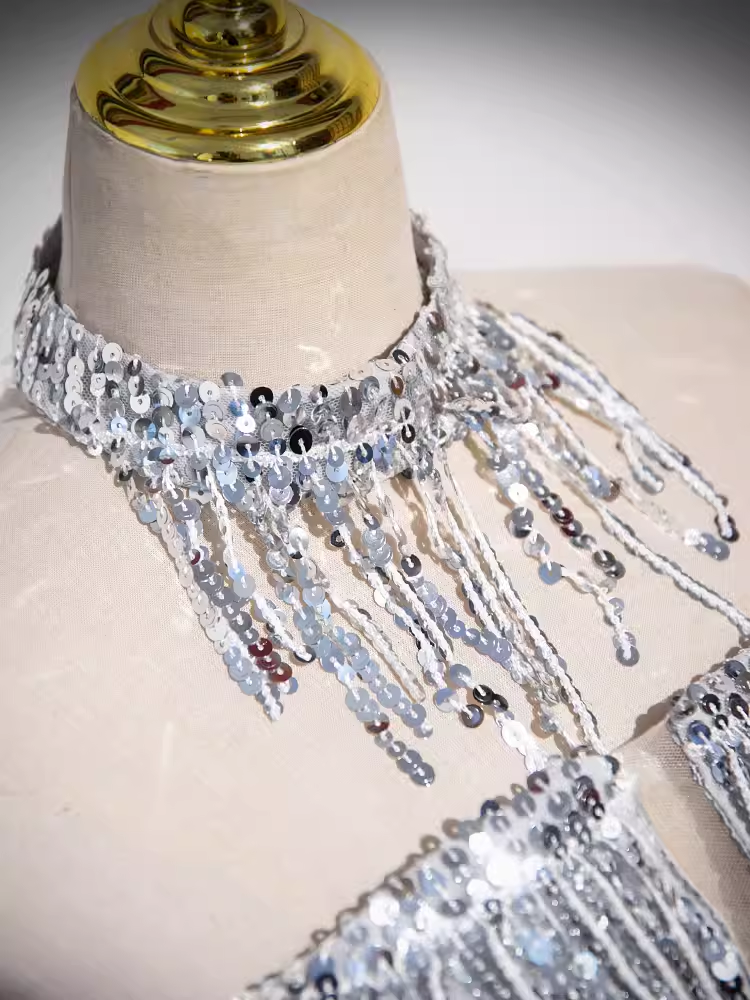 Sexy Sheath Strapless Sequin Silver Long Prom Dress B182