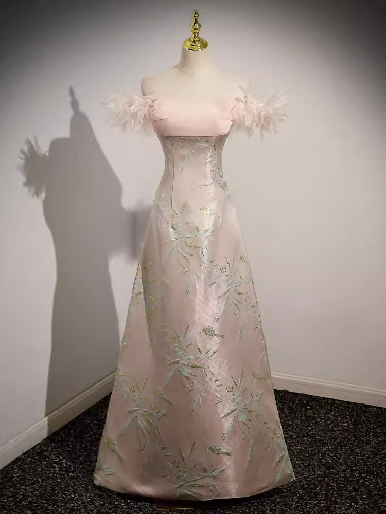 Robe de bal longue en satin rose, ligne A, sexy, sans bretelles, B184