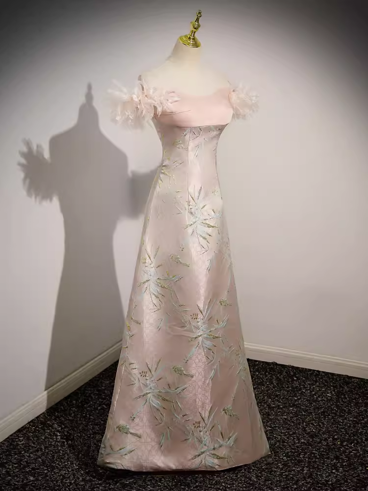 Robe de bal longue en satin rose, ligne A, sexy, sans bretelles, B184