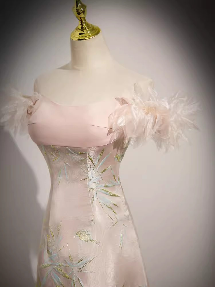 Robe de bal longue en satin rose, ligne A, sexy, sans bretelles, B184