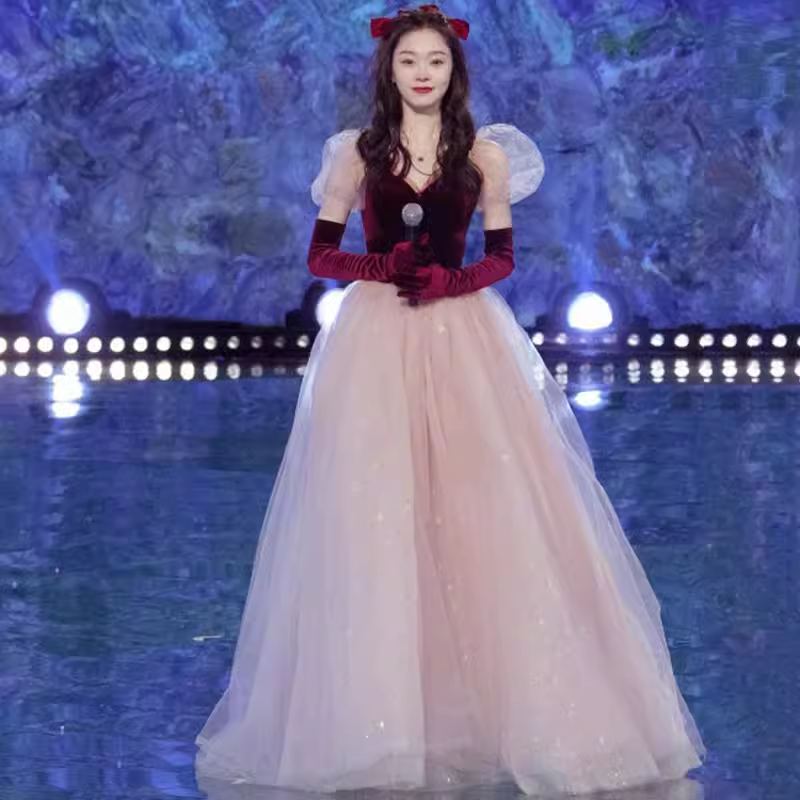 Simple A line Short Sleeves Tulle Long Prom Dress B193