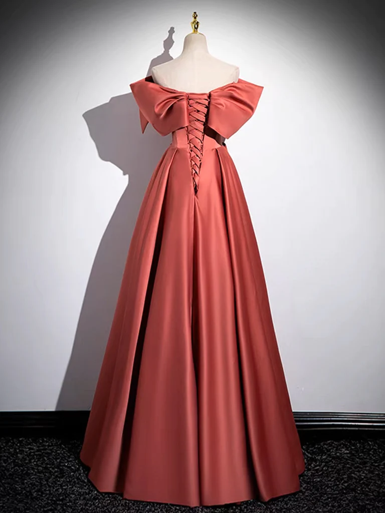 Robe de bal longue en satin, ligne a, épaules dénudées, épaules dénudées, B202