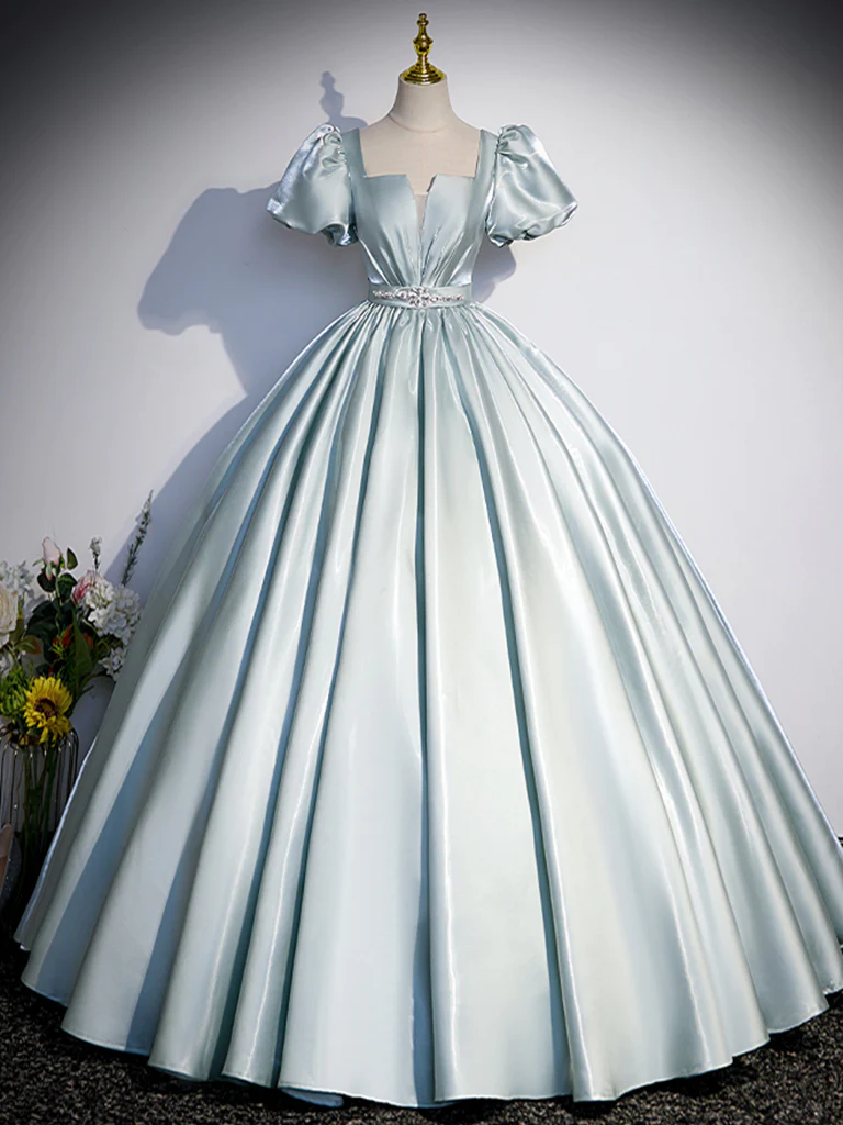 Vintage Ball Gown Blue Satin Long Prom Dress Sweet 16 Dress B204