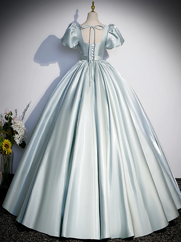 Vintage Ball Gown Blue Satin Long Prom Dress Sweet 16 Dress B204