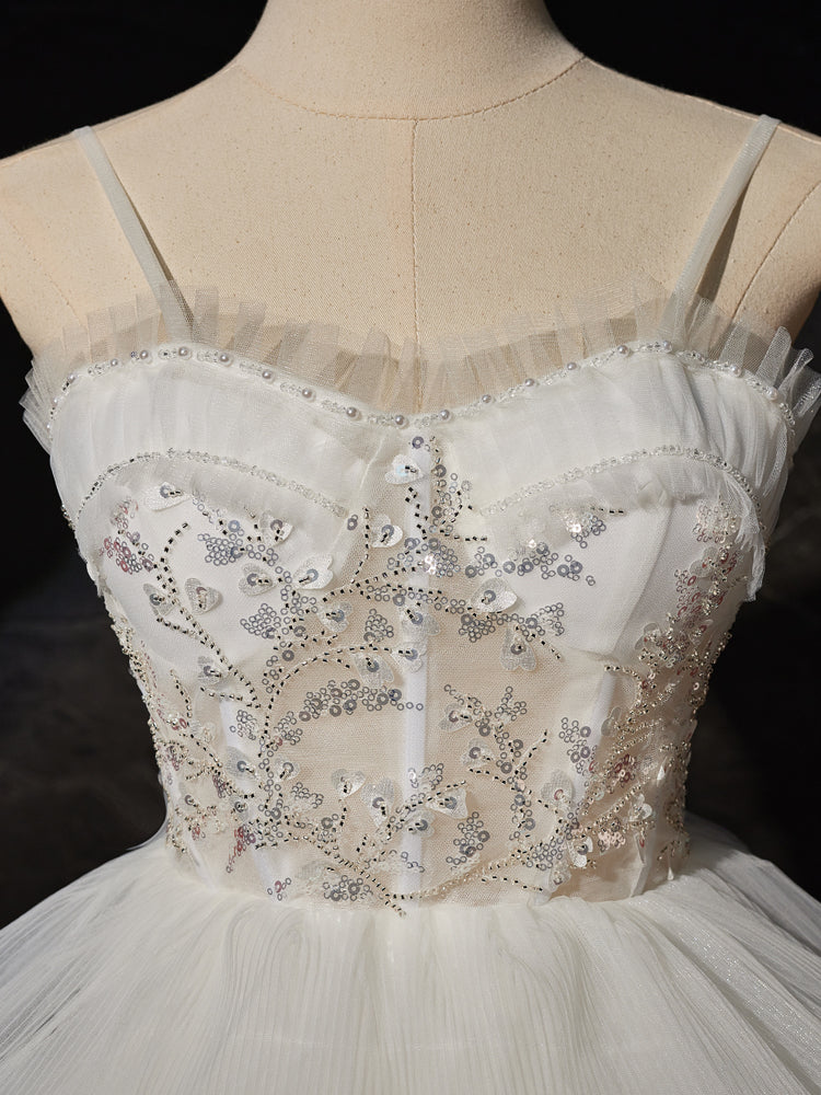 White Sweetheart Neck High Low White Prom Dress B210