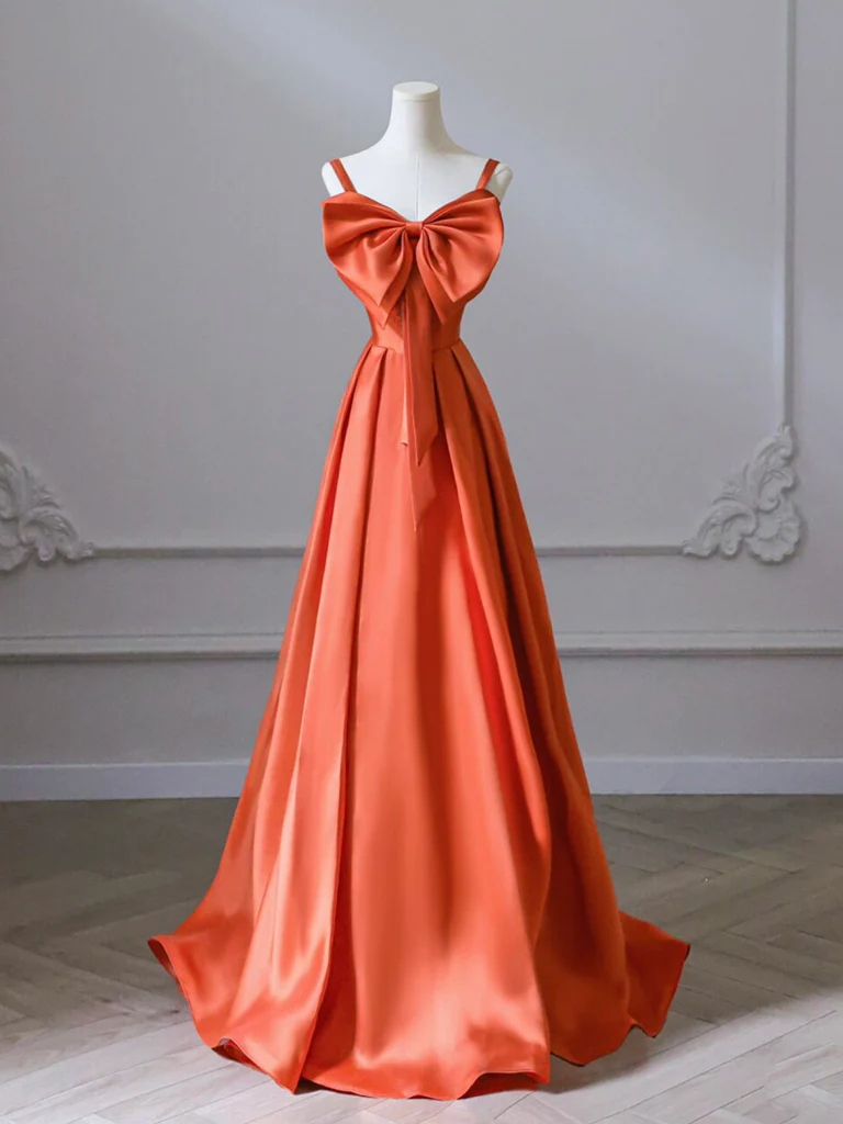 Robe de bal longue en satin orange trapèze B214