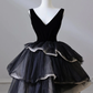 Ball Gown Black V Neck Tulle Velvet Sweet 16 Dress B216