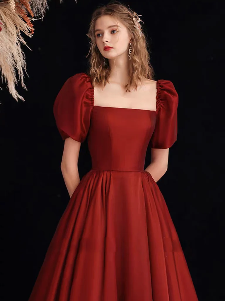 Robe de bal longue trapèze en organza bordeaux B238