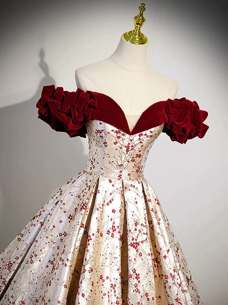 Robe de bal longue en satin champagne avec épaules dénudées et ligne a B242