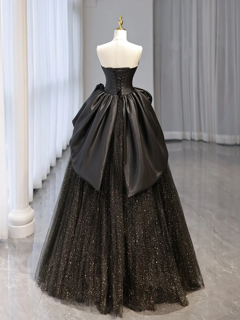 Black Sweetheart Neck Satin Tulle Long Prom Dress B246