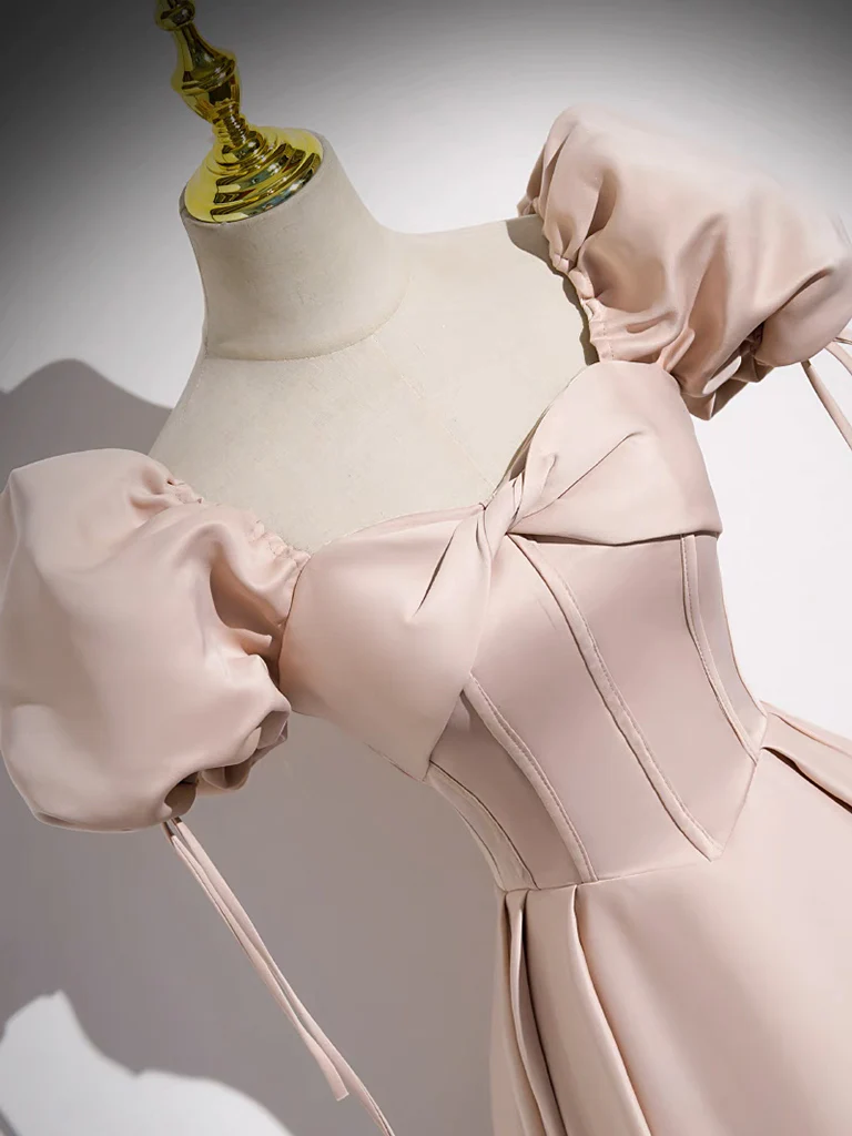 Simple A line Pink Satin Long Prom Dress B248