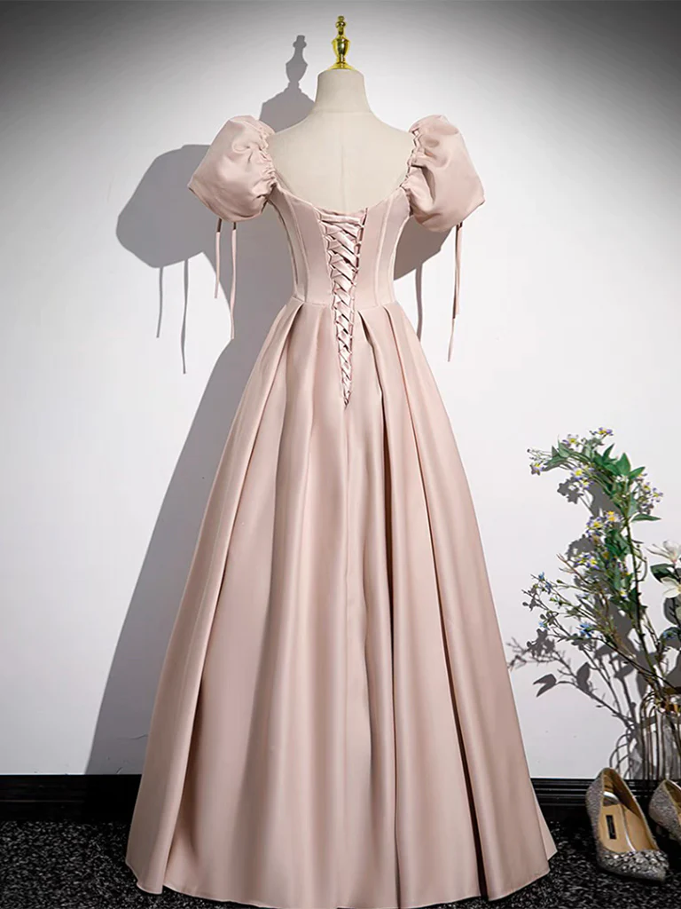 Robe de bal longue en satin rose simple ligne A B248