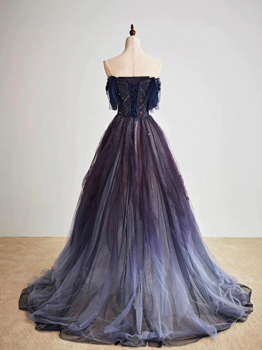 Elegant Ball Gown Off The Shoulder Long Tulle Prom Dress B493